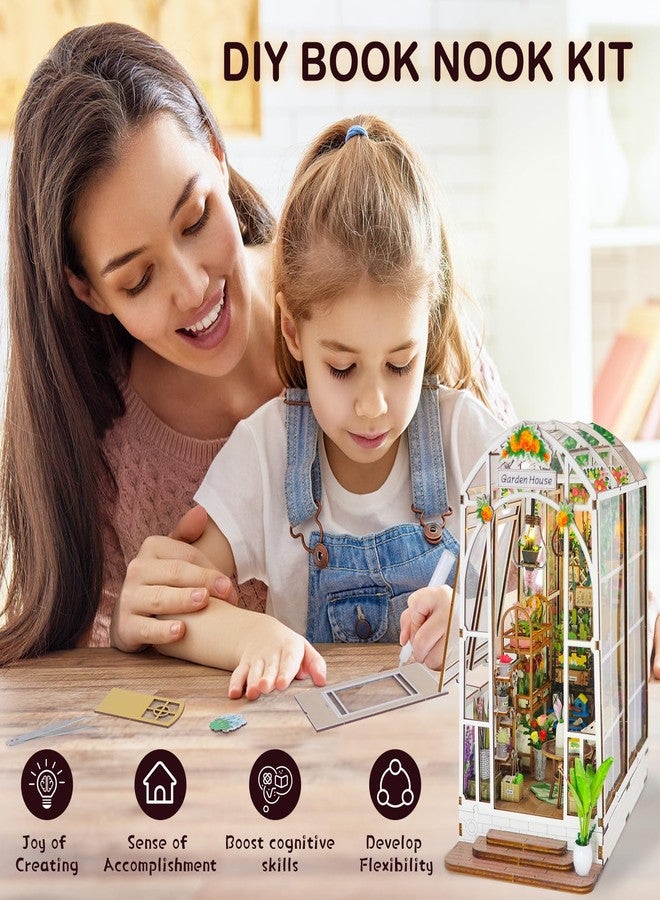 Fimeetoy Book Nook Kits for Adults, Miniature House Dollhouse Kit for Teens, DIY Crafts for Adults, Bookshelf Decor Garden House with LED Light, Gifts for Family and Friends - Image 3